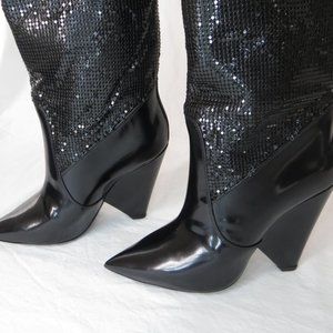 Saint Laurent Niki 100mm Chainmail Mid-calf Leather Boots Size 6, 36